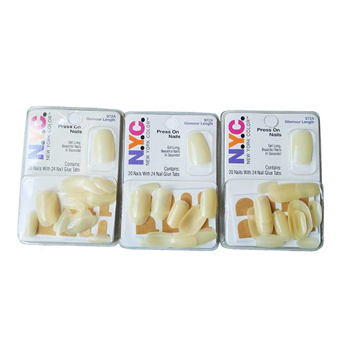 NYC Glamour Length Press On Nails With Glue Tabs 3PK